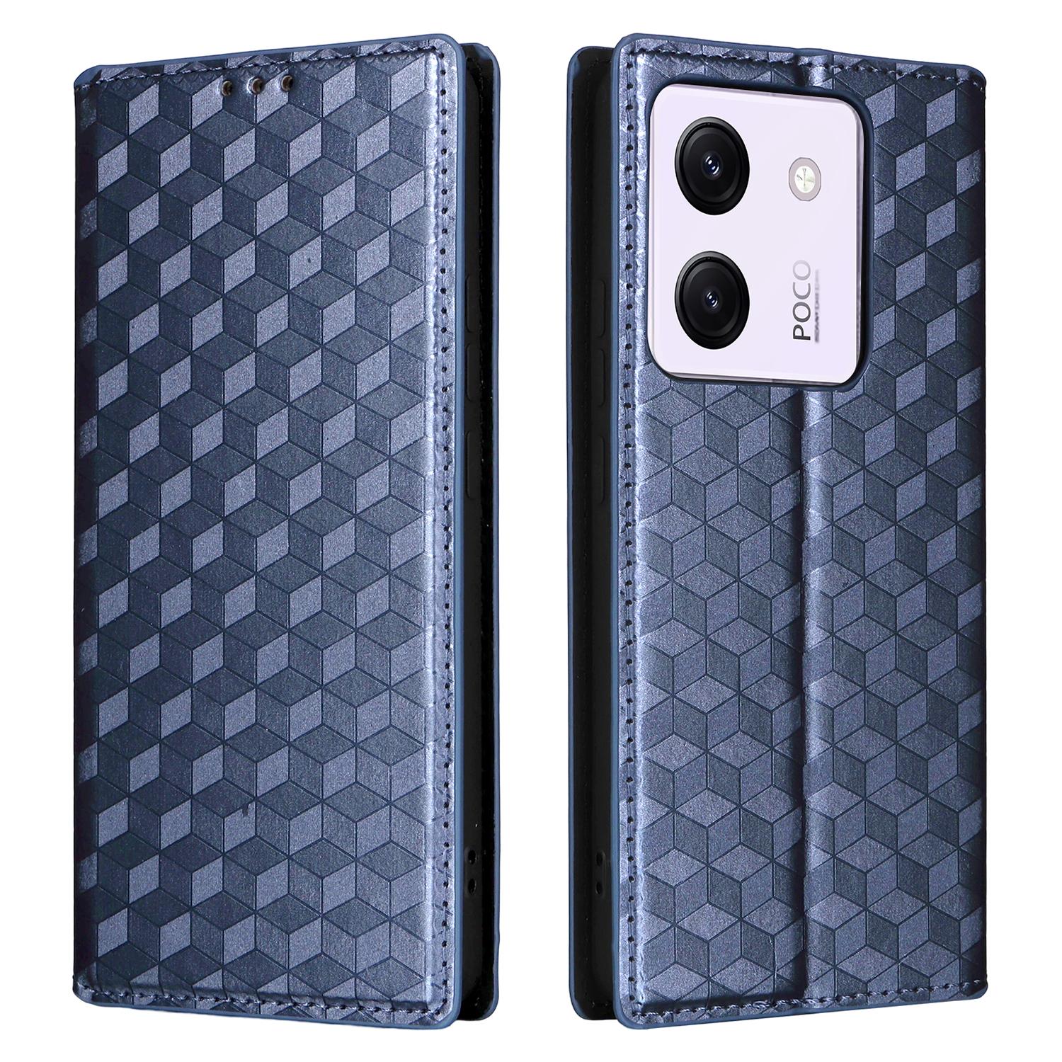 For Xiaomi Poco M7 Pro 5G Wallet Case Rhombus Imprinted Leather Phone Cover Blue