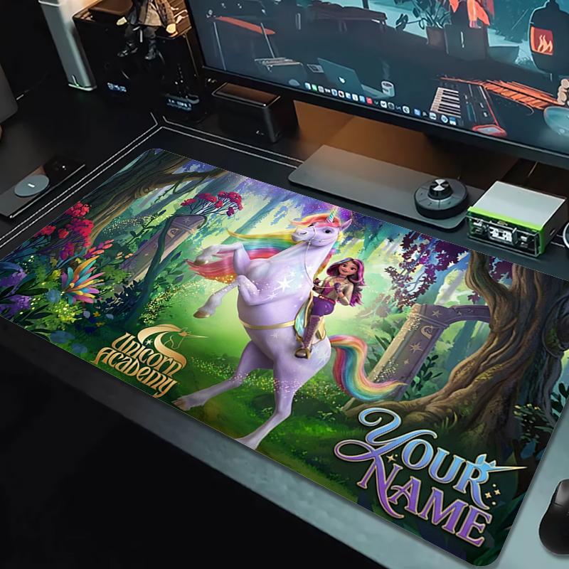 Custom Name Unicorn Academy Mouse Pad Large Gaming Table Cushion Non-slip Laptop Tablet Big Mousepad XXL Mat Mini PC Playmat With Lock edge_XIA
