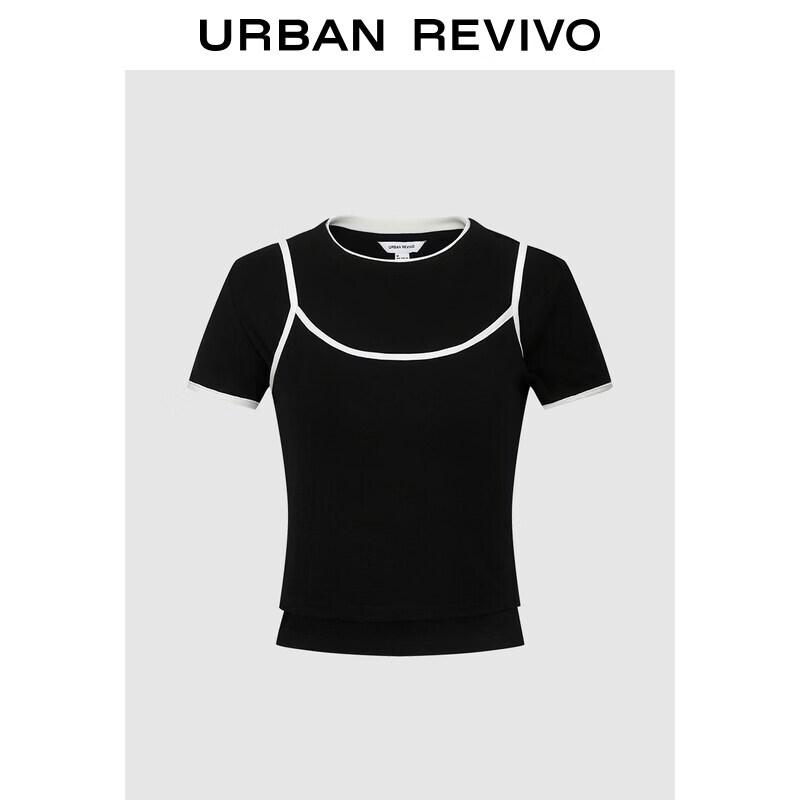UR2026 Women s Color-block Round Neck Slim T-shirt XL