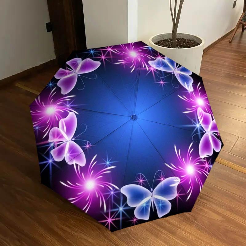 1pc Butterfly Fireworks Circular Frame Umbrella with Plastic Handle,Suitable for All Seasons Home Travel Outdoor UmbrellaDD1801