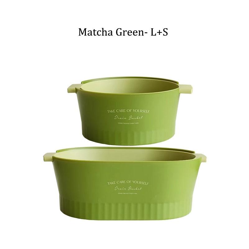 Большая двухуровневая пластиковая корзина для мытья фруктов и овощей с ручкой, кухонная, ресторанная, моечная раковина, съемная корзина-дуршлаг