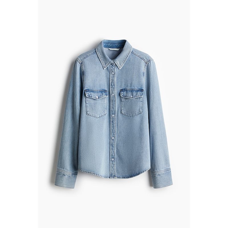 

HM Women s Shirt Autumn Loose Casual Simple Lapel Inner Wear Denim Long-Sleeved Tops 1243135 Denim Blue/washed 165/96