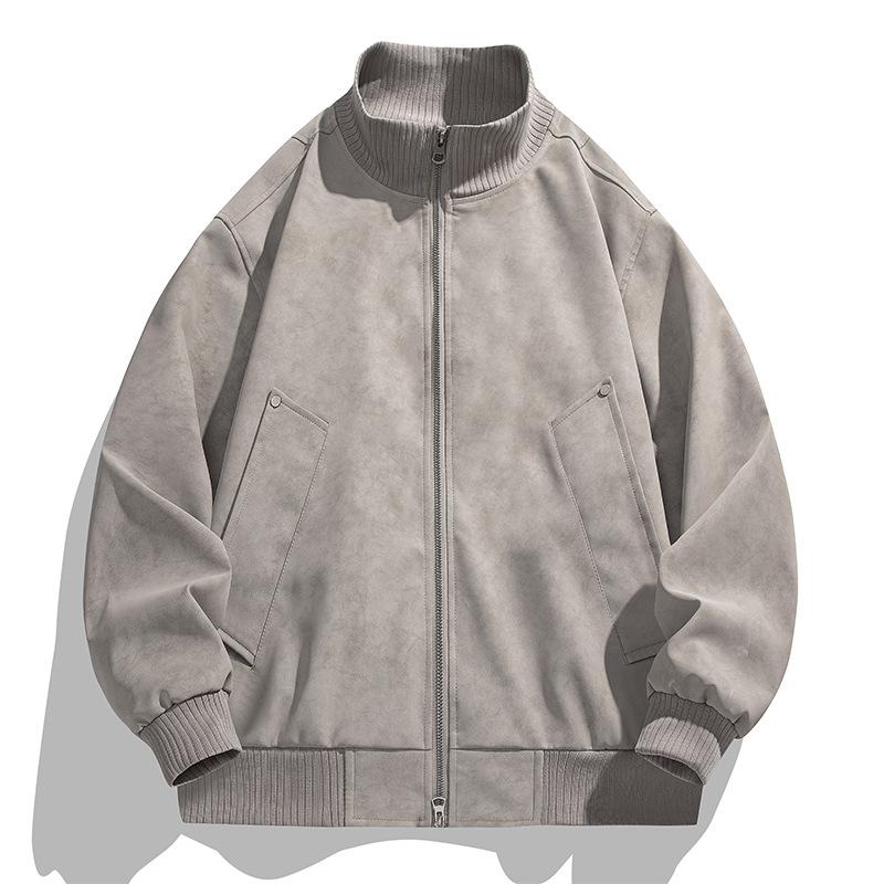 

Men s spring and autumn new stand-up collar leather jacket men s loose casual stand-up collar versatile solid color cargo jacket for men 3XL