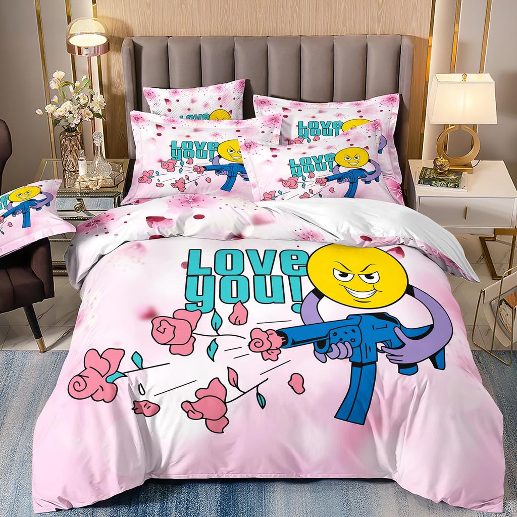 Smiling Face Graffiti Bedding Set Themed Colorful Print Microfiber Student Dormitory Bed Sheet Duvet Cover Kid Gift Home Textile