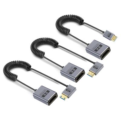Spring Coiled 8K 2.1 HDTV Mini To A Female Connectors Cord Wire for Enhancing Gaming and Home Theater Experience