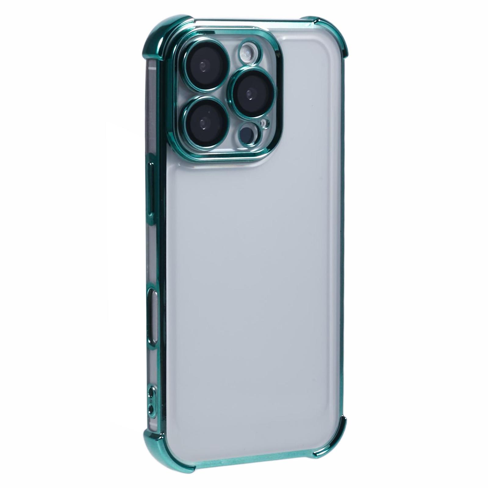 

For iPhone 16 Pro Case Electroplating Clear TPU Phone Cover with Lens Film Green