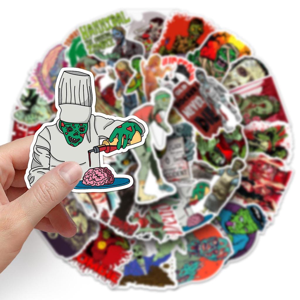 51-Piece Zombie Horror Graffiti Sticker Set for Luggage, Scooters, Tablets, and Cars