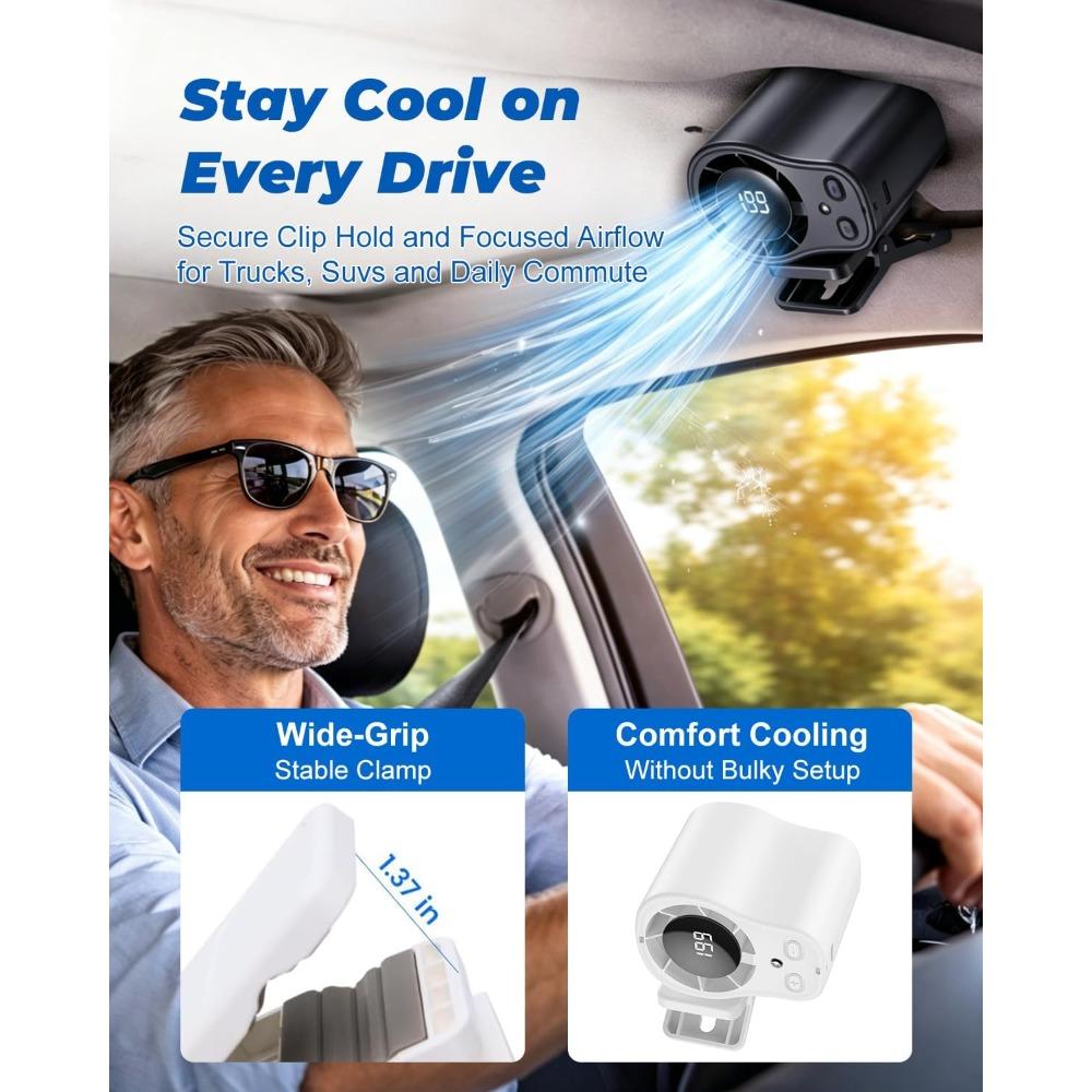 Car Fan Ac That Blow Cold Air Portable Conditioner Clip on Unit Personal USB Rechargeable Mini Small Cooling Cooler with LED Display