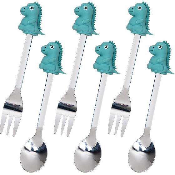 Cocktail Forks, 6-Piece Appetizer Forks, Cat Shapes, Stainless Steel and Silicone Small Forks for Fruits, Cheese, Appetizers