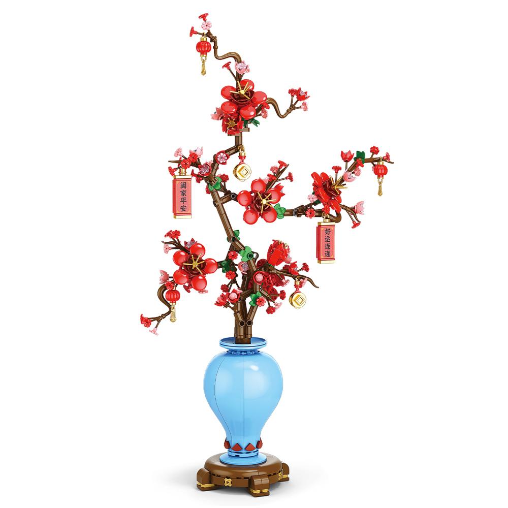 Flower Bouquet Plum Blossom Peach Blossom Narcissus Bonsai Potted Plant Building Blocks Model Home Decoration Toy For Kids Gift