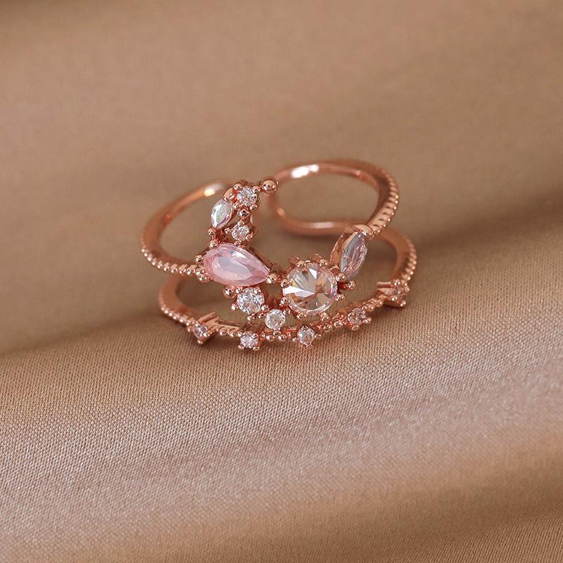 Elegant Adjustable Pearl Zircon Flower Ring