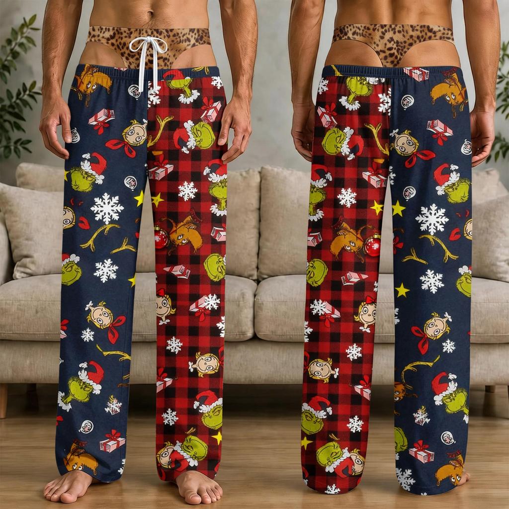 Men's Funny Christmas Print Pants with Pockets, Knit Casual Sleep Pants for Home