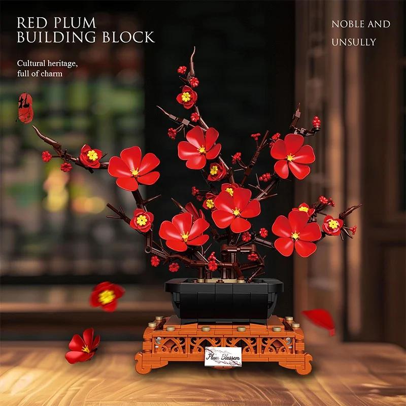 669PCS Plum Blossom Floral Bonsai Building Blocks Flower Model Bricks Creative Desktop Decoration Toys For Kids Holiday Gifts