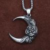 Fashion Creativity Rose Pendant for Men Women Retro Stainless Steel Moon Couple Necklace Personality Jewelry Gifts