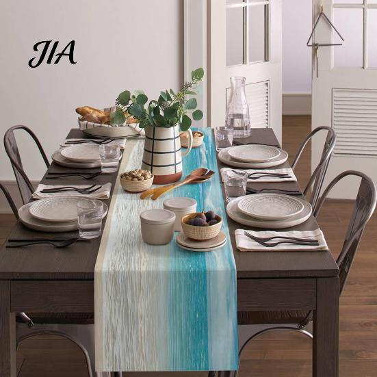 Linen Table Runner Summer Beach Runner, Ocean Wave Coastal Linens for Home House Party Decor Rectangle