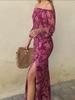 2024 Rose Red One-Shoulder Long-Sleeve Shirt & High-Waisted Skirt Set for Women
