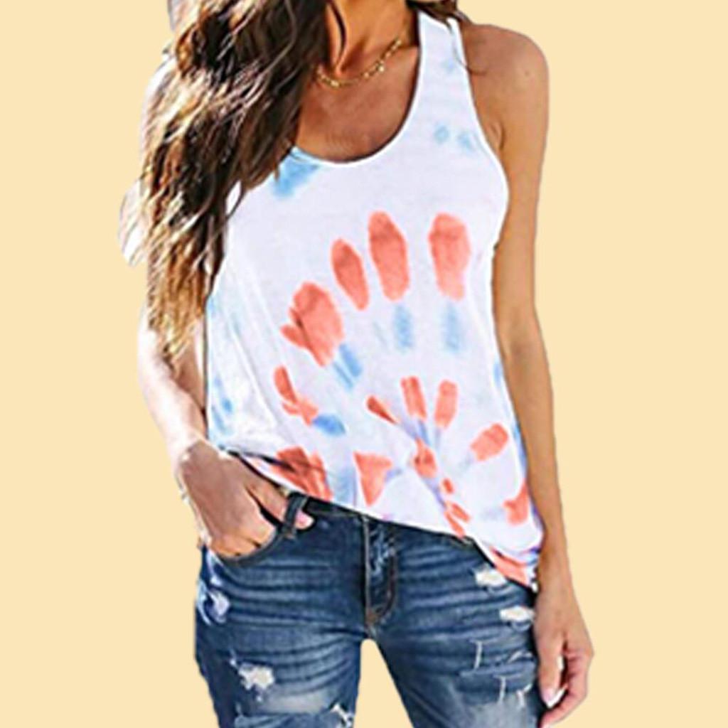 Fashion Women Casual Tie-dye Printing  Sleeveless Vest T-Shirt Blouse Tops
