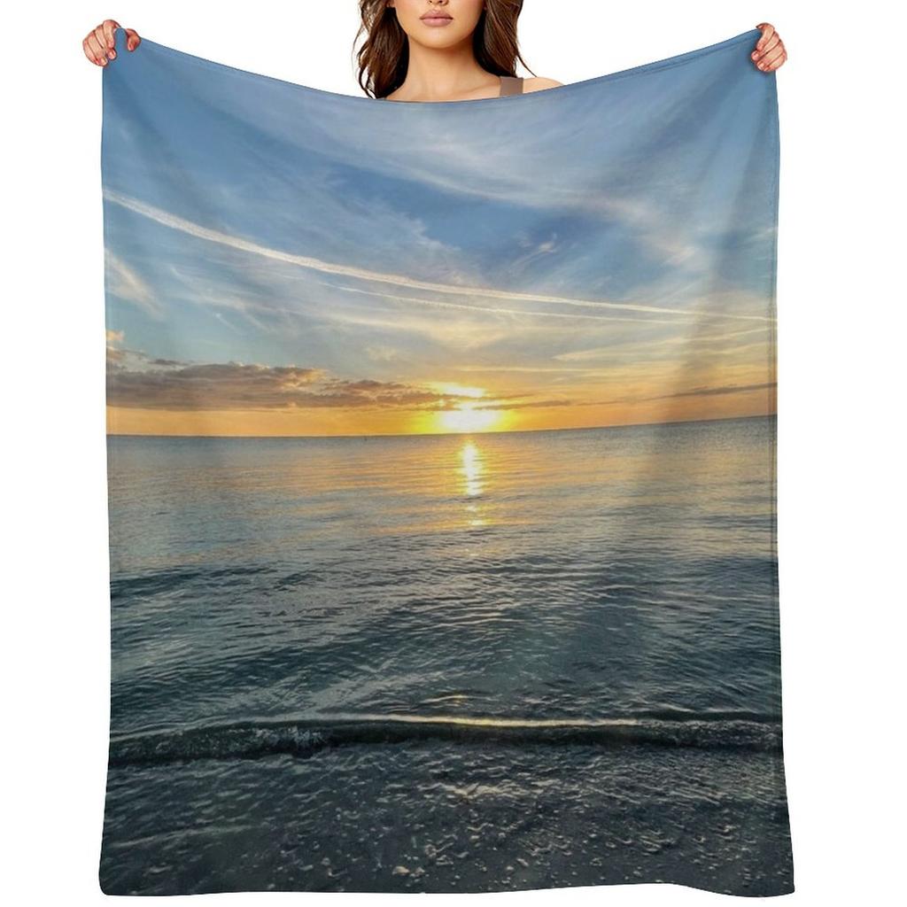 Stunning sunset on Cayo Costa State Park Throw Blanket Retros Thin Multi-Purpose Soft Blankets