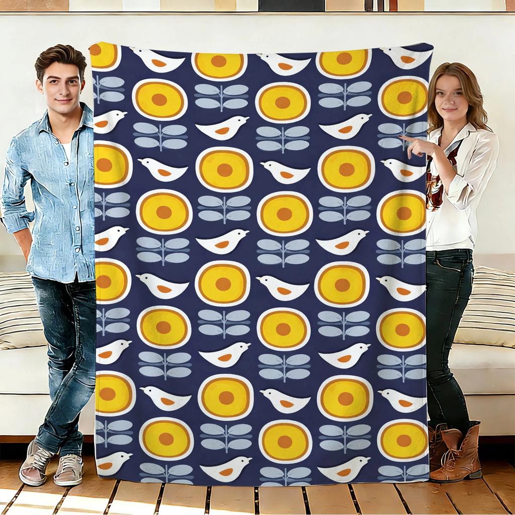 Bird and Flower Flannel Blanket Soft Cozy Throws Napping Travel Use