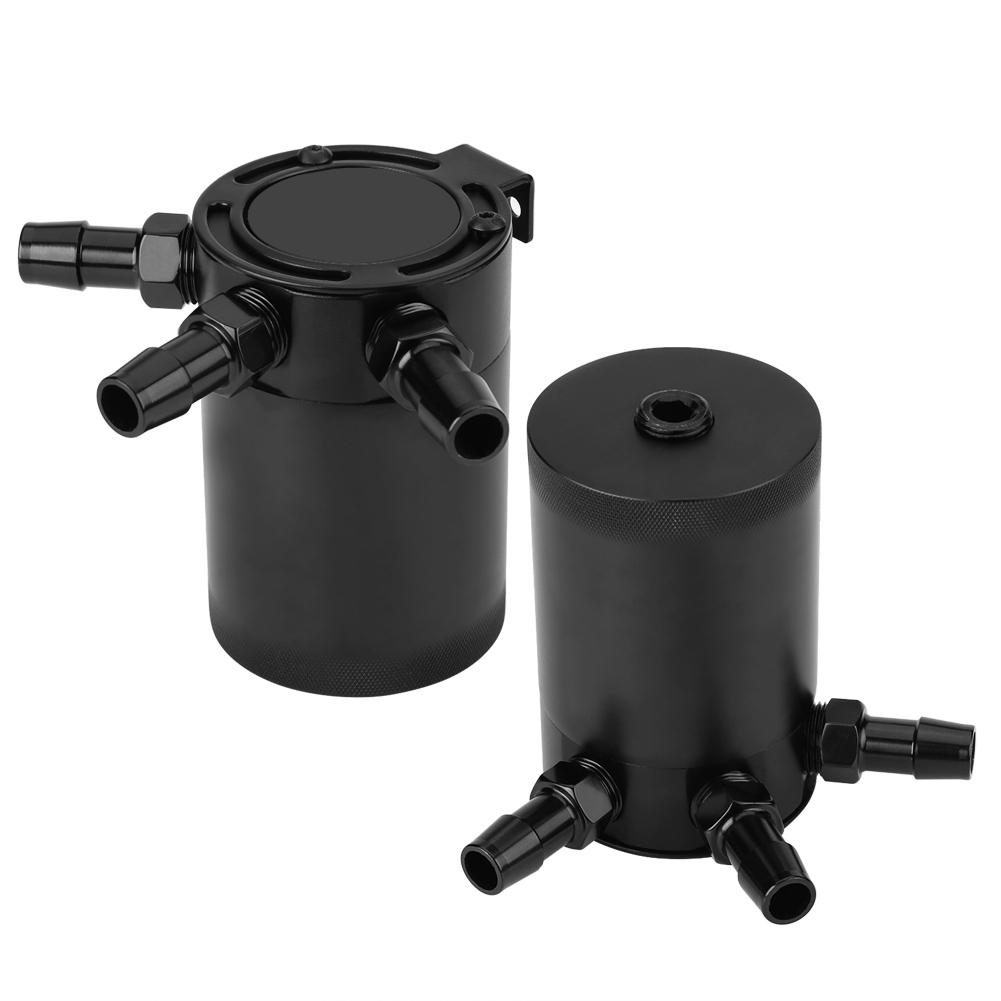 Aluminum Alloy Universal Car 3 Port Oil Catch Can Tank Breather Reservoir Black