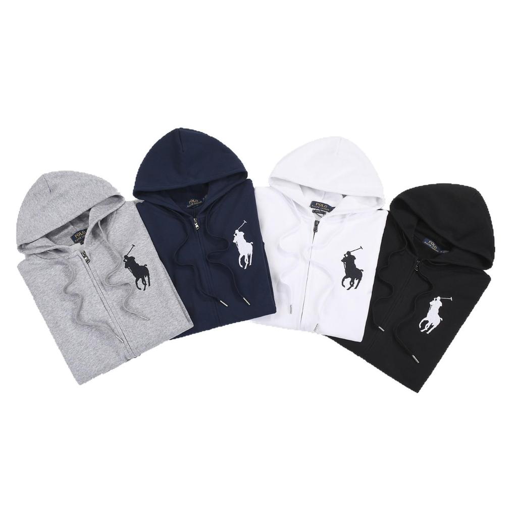 Ralph RL Vyšívaný Polo s kapucí Cardigan pro muže - Volný střih, Nadměrná velikost Mikina na jaro a podzim.