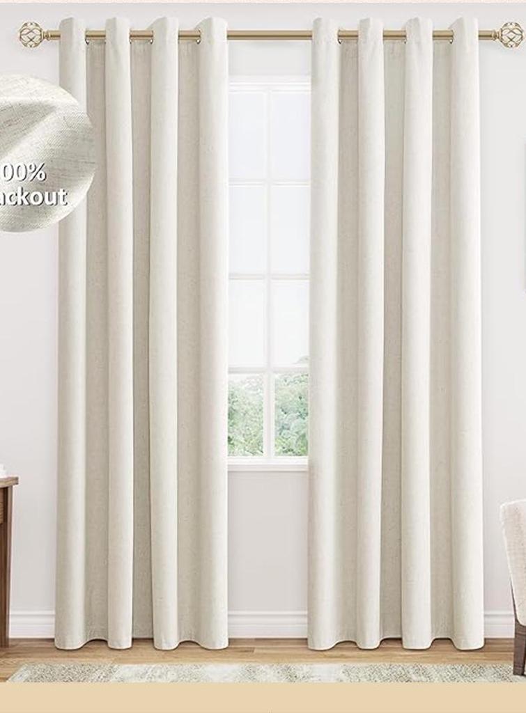 Cream Linen Blend Semi-Sheer Curtains: Light-Filtering, Privacy Smart, Perfect for Living Room or Balcony.