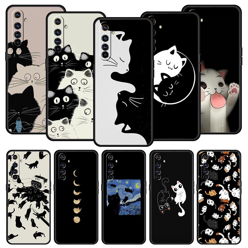 Cartoon Cat Phone Case For Realme 12 11 10 6 7 9 Pro Plus 8 5G C35 8i 9i GT2 GT3 GT5 GT Neo 2 3 5 Black Cover Soft Shell