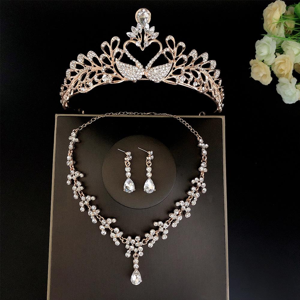 Couronne de mariée + Collier + Boucles d'oreilles Ensemble trois pièces combinaison