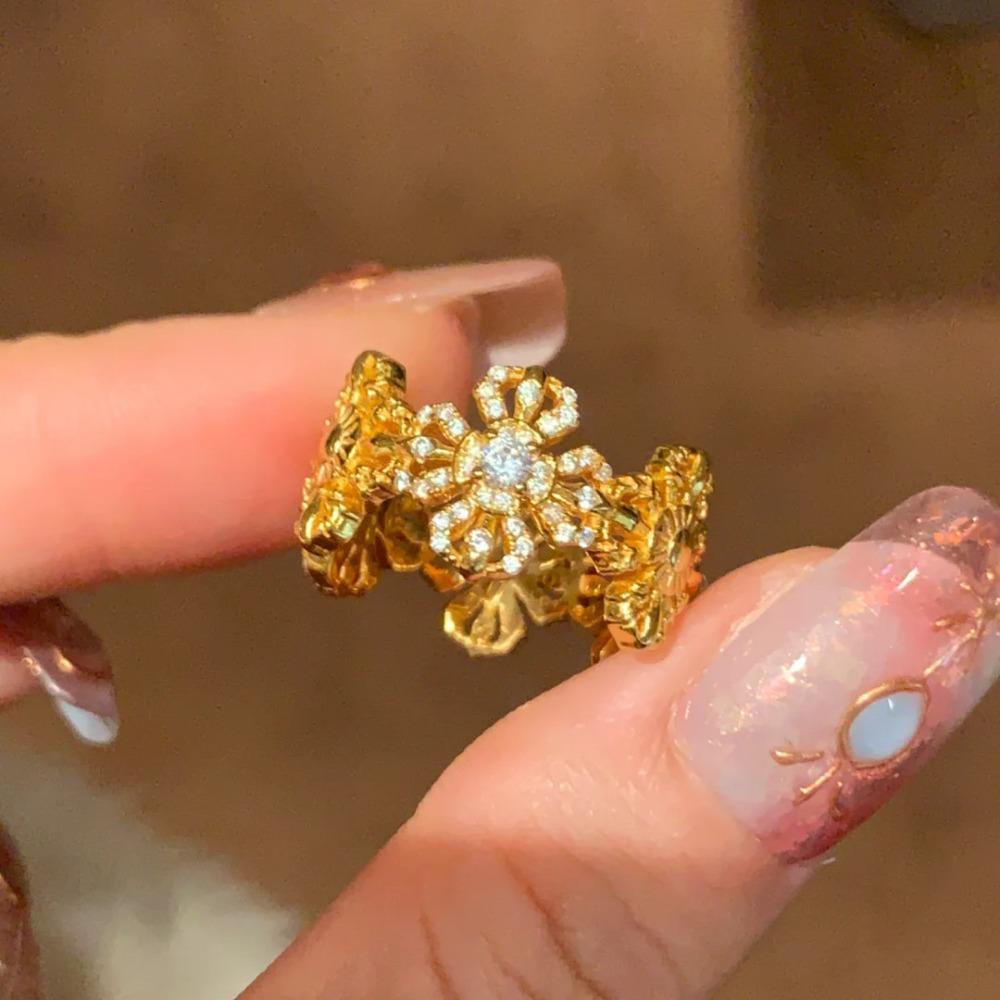 

Vintage Open Ring Chinese Style Cross Vajra Diamond Ring for Women Full Sparkling Rhinestone Elegant Jewelry Adjustable