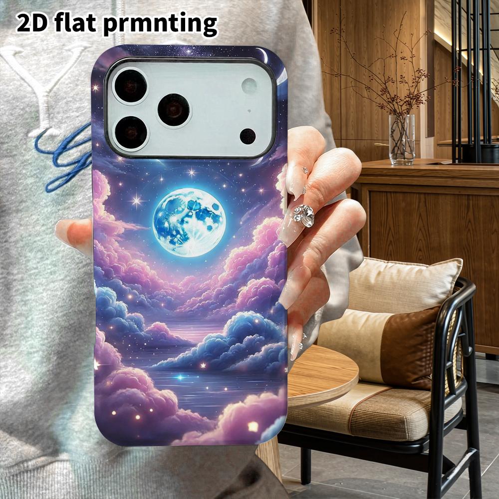 Phone Case: 2D Flat Design Suitable for iPhone 18 17 16 15 14 13 Pro Film Protective Case, Couple Style, Dreamy Galaxy Moonlit Night, Christmas and Ha