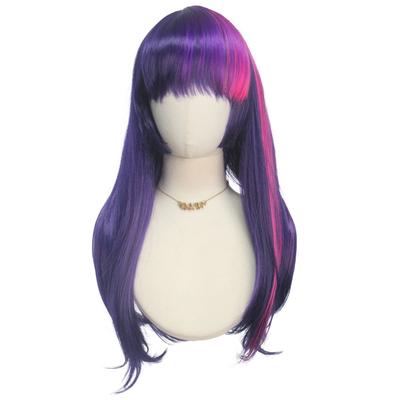 Pink Purple Neat Bangs Long Straight Hair Synthetic Wig Chemical Fiber Twilight Sparkle Role Playing Animated Pony Figure