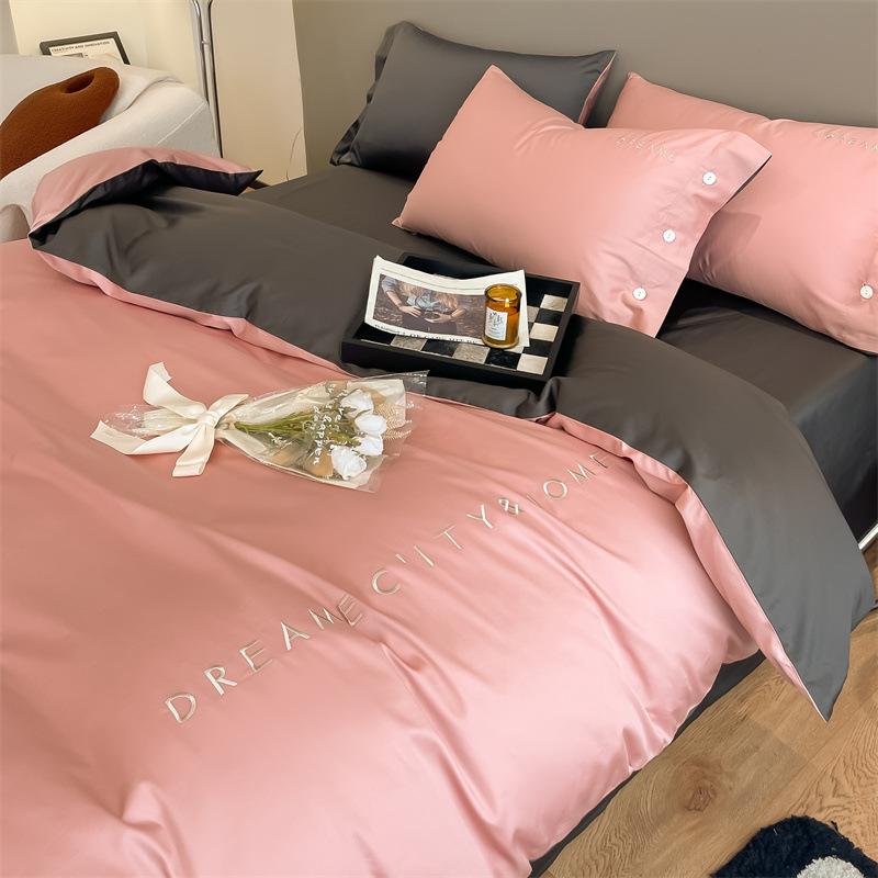 Light luxury double 120 count long-staple cotton bed four-piece set of pure cotton sheets and fitted sheets embroidered duvet cover and duvet cover