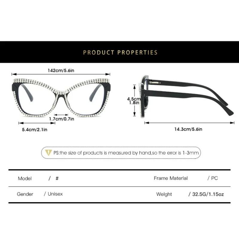 Men Women Cat Eye Reading Glasses Retro Large Frame Diamond Inlaid Presbyopia Glasses Oversized Anti-Blue Light Glasses