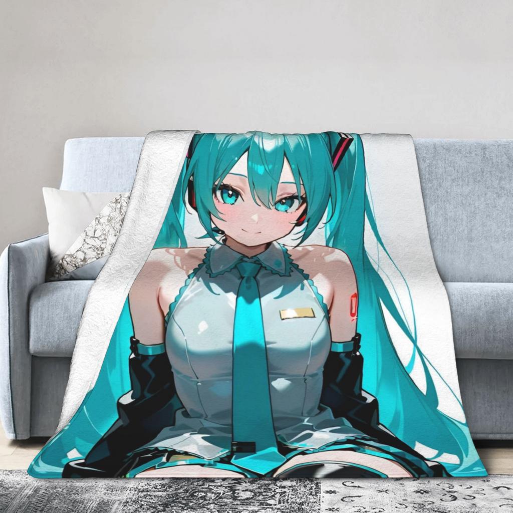 Hatsunes Mikus Vocaloid Blankets Anime Style Flannel Novelty Breathable Throw Blankets for Chair Covering Sofa Autumn/Winter,