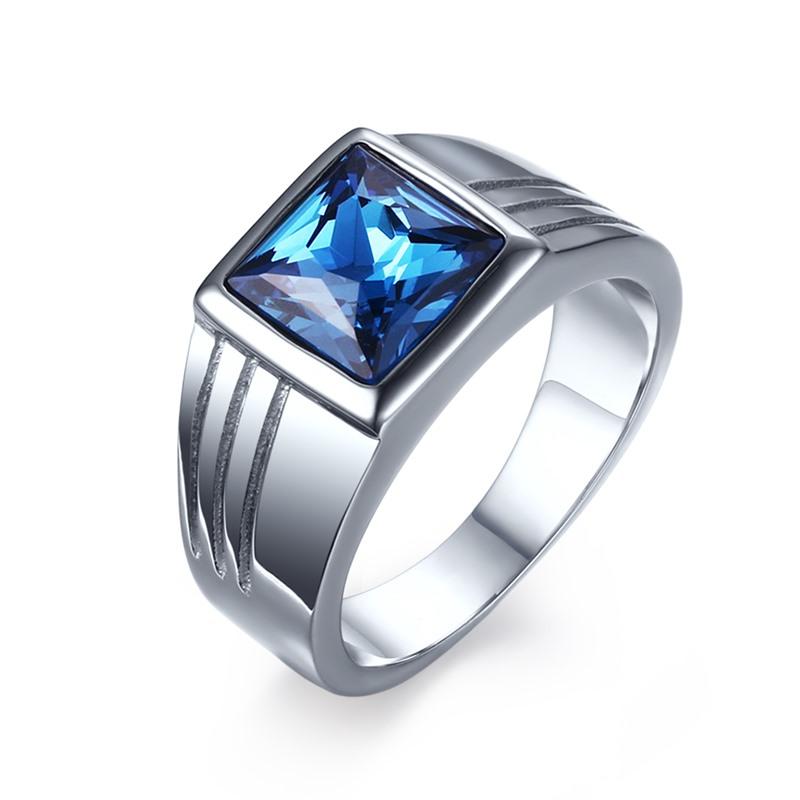 

Mens Rings Stainless Steel Blue Cubic Zirconia Cut Ring Fashion Jewelry Wedding Band Anel Masculino Bague 11