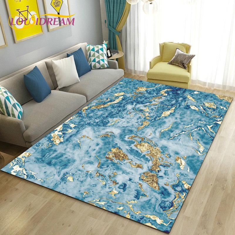 Nordic Green Gold Blue Marble Area Rug Large,Carpet Rug for Living Room Bedroom Sofa Doormat Decoration,kids Non-slip Floor Mat