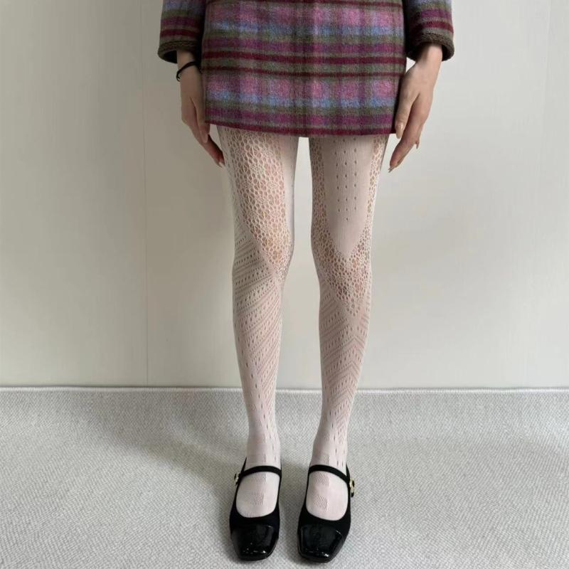 Winter Autumn Women's Irregular Geometric Patterned Fishnet Pantyhose High Elastic Sheer Mesh Tights Stockings Hosiery