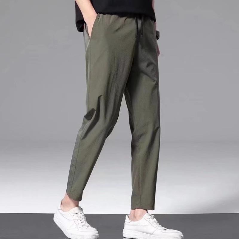Pánské letní trendy ledové hedvábí rychleschnoucí strečové slim fit devítibodové kalhoty ležérní rovné.