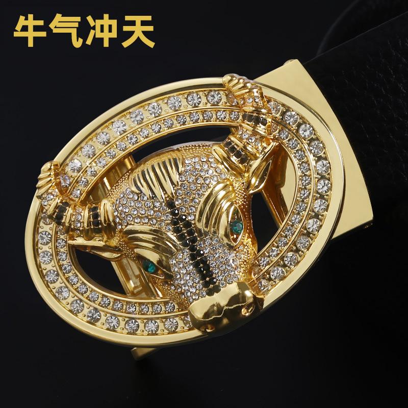 Belt Men'S Zodiac Buckle Diamond Belt Buckle Men'S Business Belt Buckle Cow Gift Belt