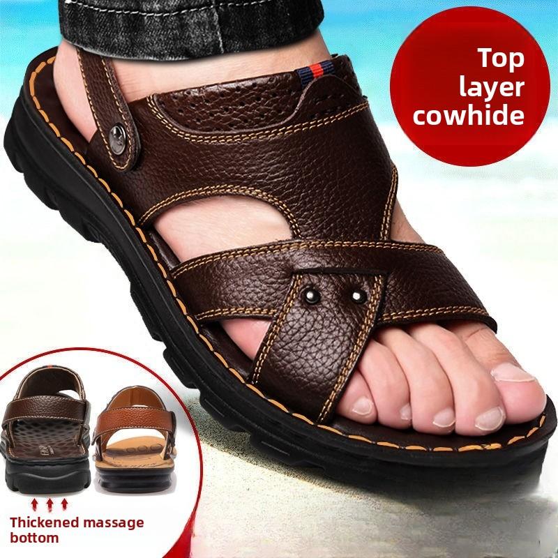 

High Quality Leather Men Sandals Comfortable Beach Shoes for Man Breathable Anti Slip Wear Resistant Men Shoe Chanclas De Hombre 38