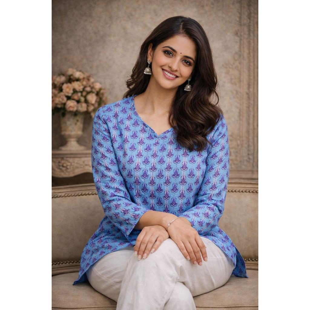 Women Designer Short Kurti Set Bollywood Beautiful Ethnic Top Kurta Set Dress