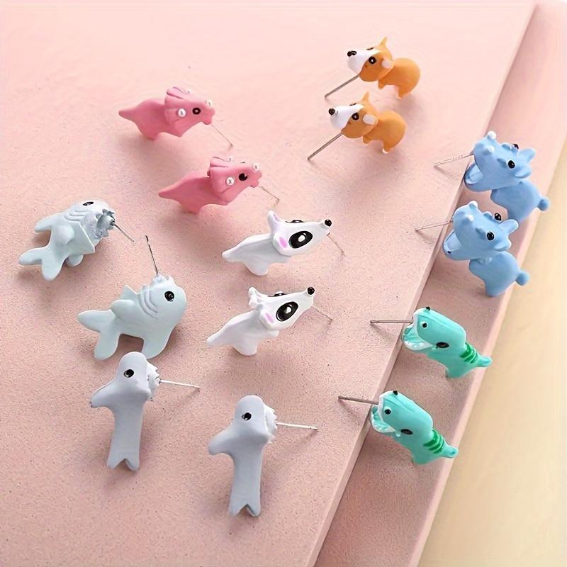 14pcs/7 Pairs, Cute Animal Earrings Set - Dinosaur, Puppy and Whale Designs - Fun Clay Bite Jewelry Gifts, Fun Gifts and Accessories