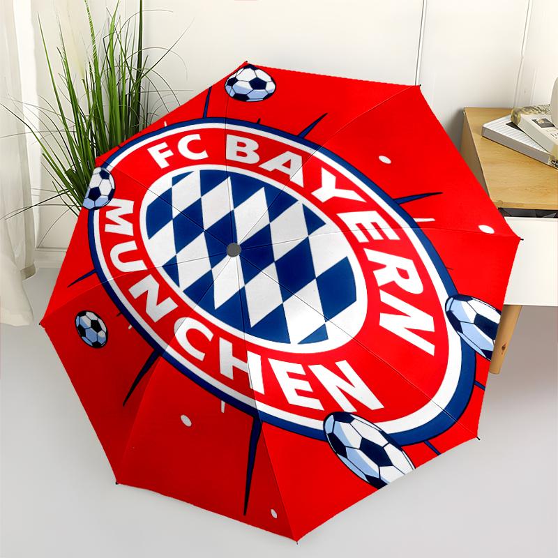 FC Bayern München Logo Print Automatic Umbrella, 8 Rib Iron Frame, Plastic Handle, Suitable for Outdoor Travel &Daily , Ideal Gift