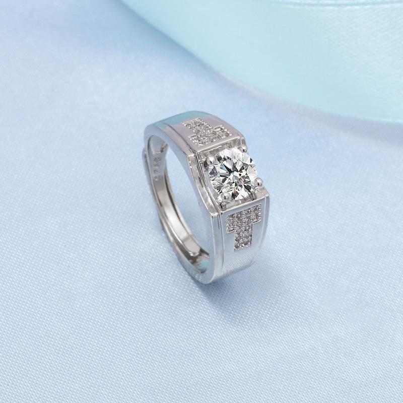 925 Sterling Silver Rings for Men Shining Crystal Adjustable Size Fashion Gifts Engagement Wedding High Quality Jewelry