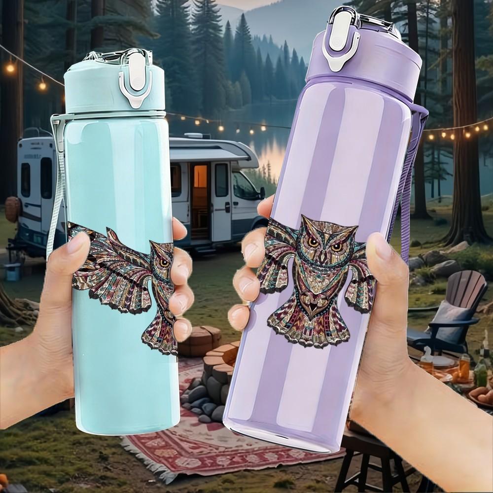 1PC Black Flying Eagle Bird 750ml Sports Water Bottle Leakproof Straw Lid Outdoor Office Home