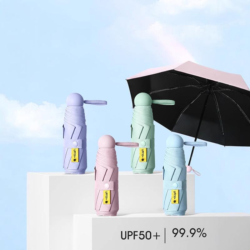 Mini Capsule Folding Umbrella Upf50+ Portable Sun Rain Umbrella Dual Use Protection Vinyl Travel Accessoreis For Outdoor