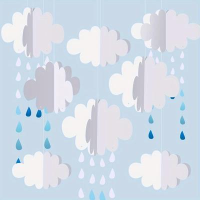 6 Stück 3D Wolken Hängedekorationen Papier Künstliche Wolken und Regentropfen Requisiten Decken Dekoration Ornamente für Decke DIY Hochzeit