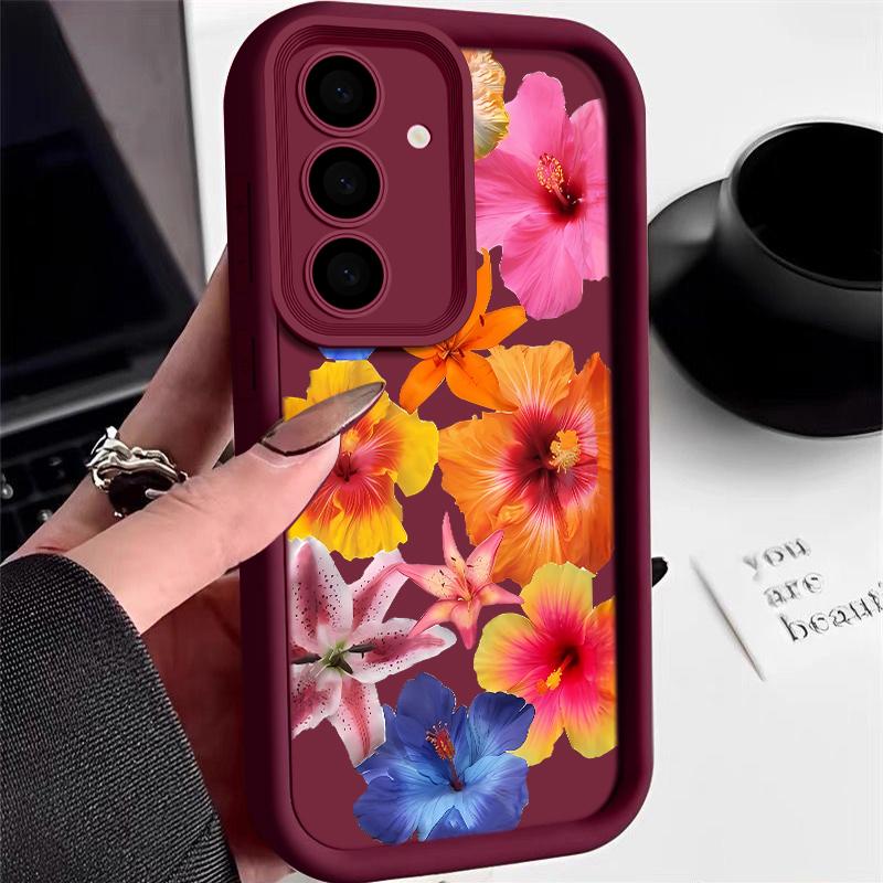 Hülle mit Blumendruck für Samsung S25 Ultra S24 FE S23 S22 A56 A36 A16 A15 A55 A35 TPU Weich Matt Stoßfest Handyhülle