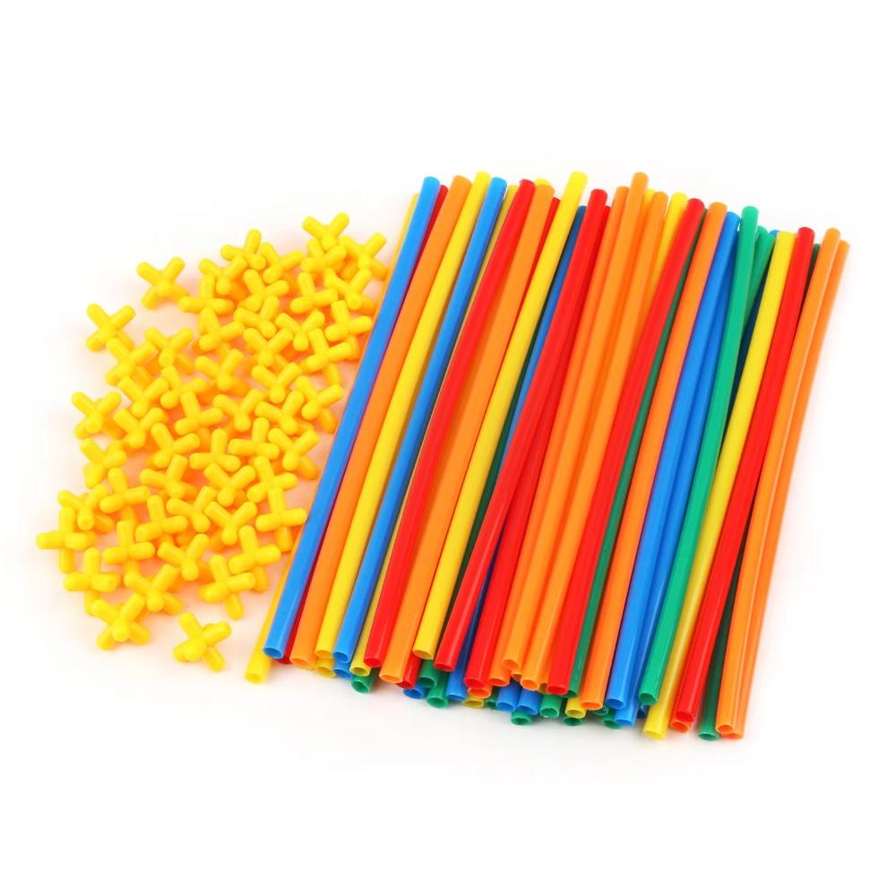 300pcs Assembly Straw Constructor Toys Plastic Children's Straw Building Block  Home Decoration