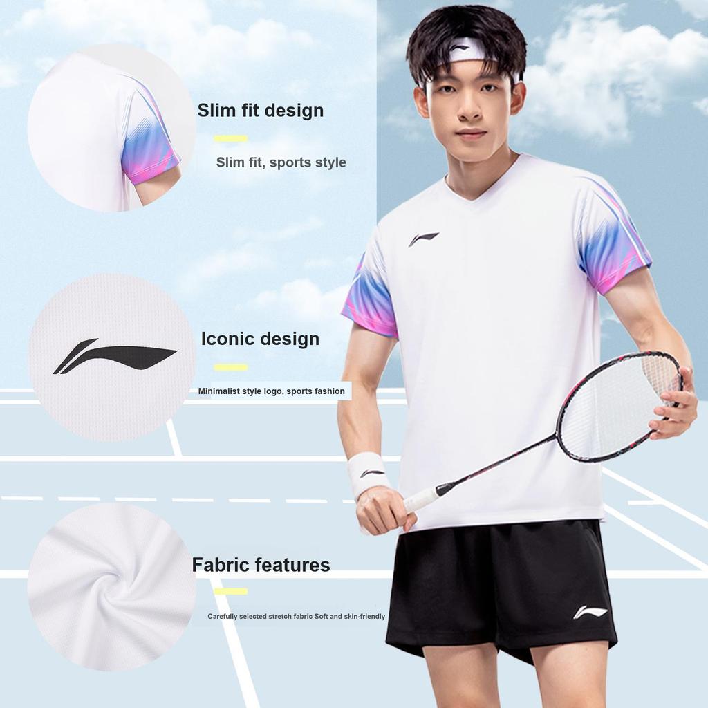 Li-Ning Quick-Drying Breathable Running Badminton Training Short Sleeve T-Shirt And Shorts Casual Sports Set Unisex sports set AATV081-2